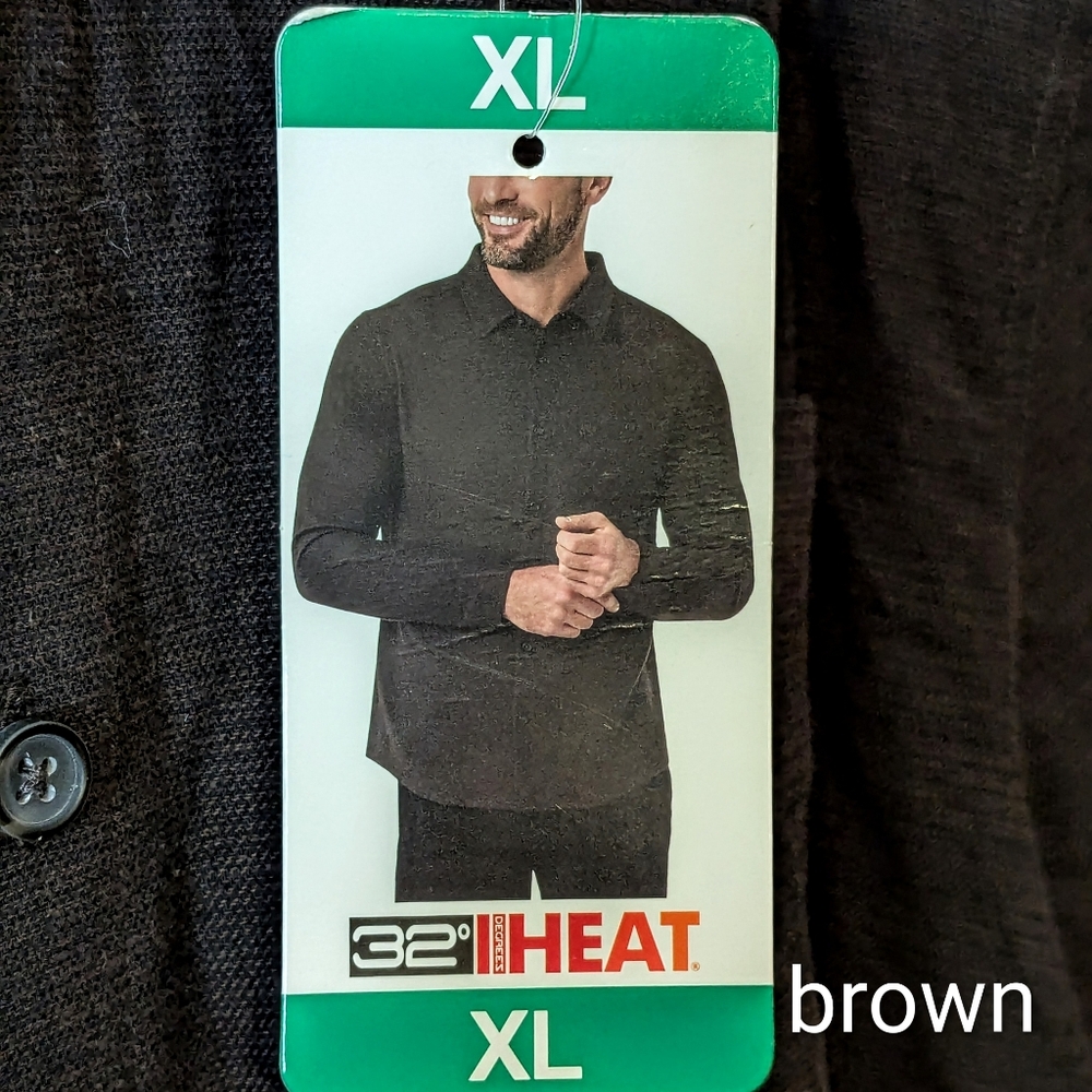 32 Degrees Heat Brown Button Down Long Sleeve Soft Cotton Blend Men's XL NWT
